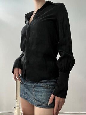 XS Long Sleeved Button Up Black Top